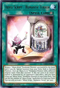 3x Yugioh LED3-EN047 Abyss Script - Romantic Terror Rare 1st Edition NM - Image 1