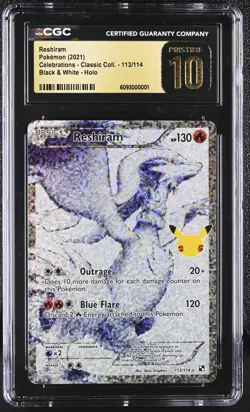 CGC 10 Pristine Pokemon Reshiram 113/114 2021 Celebrations Classic Collection - Image 1