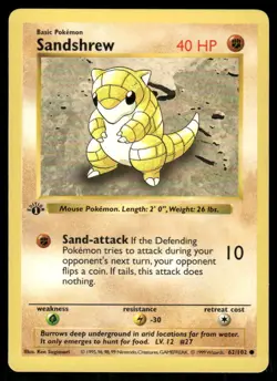 Pokemon Cards Sandshrew 62/102 1st Edition Base Set Shadowless Common LP *10 - Image 1