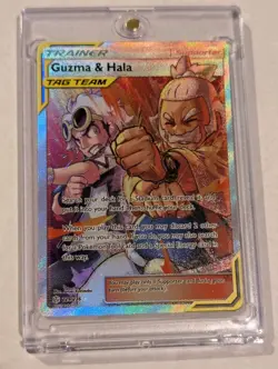 Pokemon Guzma Hala Cosmic Eclipse TCG Full Art Holo Card 229/236 Ultra Rare - Image 1