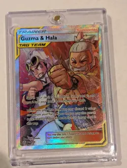 Pokemon Guzma Hala Cosmic Eclipse TCG Full Art Holo Card 229/236 Ultra Rare - Image 2