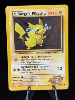 Lt. Surge's Pikachu 81/132 Common Gym Heroes Pokemon Unlimited Damaged - Image 1