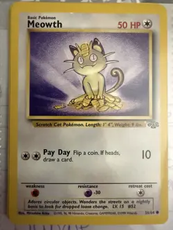 Pokemon TCG Meowth 56/64 Jungle Common 50 HP Basic Regular English 1999 - Image 1