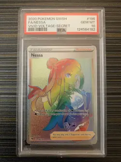 2020 POKEMON SWORD & SHIELD VIVID VOLTAGE SECRET #196 FULL ART/NESSA PSA 10 - Image 1