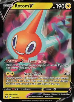 Rotom V 058/196 Ultra Rare Holo SWSH11: Lost Origin NM Pokemon - Image 1