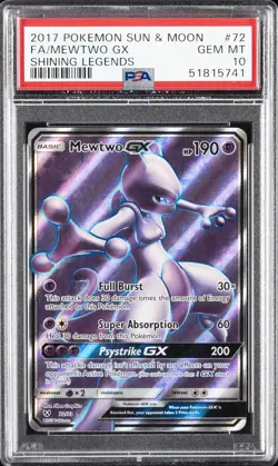 2017 POKEMON SUN & MOON SHINING LEGENDS #72 FULL ART/MEWTWO GX PSA 10 - Image 1