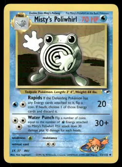Pokemon Cards Misty's Poliwhirl 53/132 Unlimited Gym Heroes WOTC Uncommon LP - Image 1