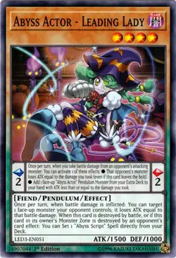 3x Yugioh LED3-EN051 Abyss Actor - Leading Lady Common 1st Edition NM - Image 1