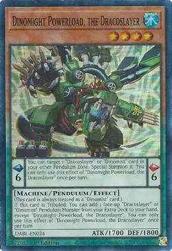 YUGIOH 1ST DABL-EN024 DINOMIGHT POWERLOAD DRACOSLAYER SUPER RARE NEAR MINT (NM) - Image 1