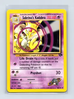Sabrina's Kadabra 58/132 Uncommon Gym Challenge Pokemon Unlimited Lightly Played - Image 1