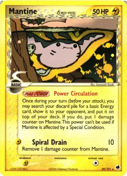 Pokemon TCG Mantine Delta Species 20/101 Dragon Frontiers Regular MP - Image 1