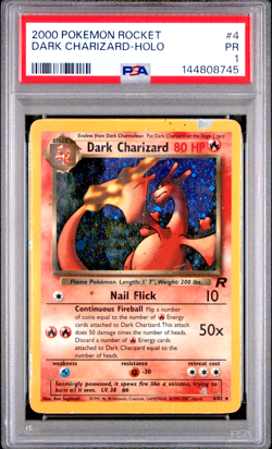 PSA 1 PR 2000 Pokemon Team Rocket Dark Charizard 4/82 Holo Foil Rare WOTC - Image 1