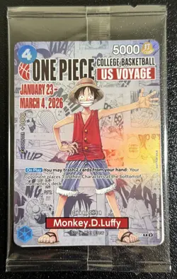 ONE PIECE TCG MONKEY.D.LUFFY COLLEGE BASKETBALL US VOYAGE PROMO P-055 SEALED - Image 1