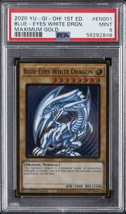 2020 YU-GI-OH! MAXIMUM GOLD 1ST ED #EN001 BLUE-EYES WHITE DRAGON PSA 9 - Image 1