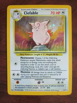 CLEFABLE POKEMON CARD HOLO 1/64 JUNGLE PRINTING ERROR NO JUNGLE SYMBOL LP EX+ - Image 1