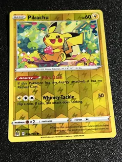 Pikachu 052/196 NM Reverse Holo Adorable Heart Art Lost Origin Pokemon Card! - Image 1