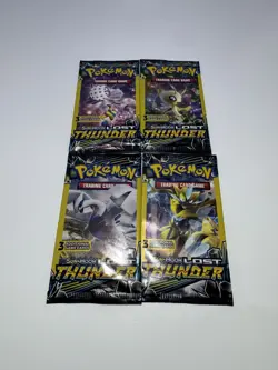 Pokemon Sun & Moon Lost Thunder (4) 3-Card Booster Packs Art Set 2018 Sealed - Image 1