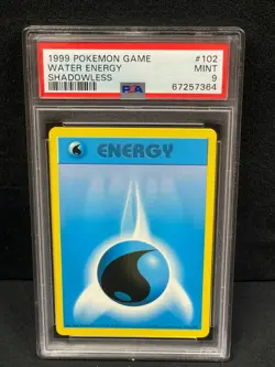 1999 POKEMON GAME BASE SHADOWLESS #102 WATER ENERGY PSA MINT 9 - Image 1