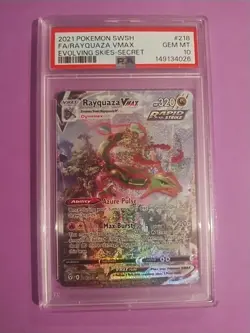 2021 Pokemon SWSH #218 FA Rayquaza VMAX Evolving Skies SEC Rare PSA 10 Gem MT - Image 1