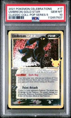 Pokemon Umbreon TCG Gold Star Celebrations #17 PSA 10 Pop Series 5 - Image 1