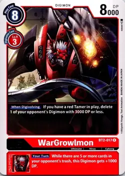 WarGrowlmon BT2-017 Red Rare Ultimate Digimon CCG Card - Image 1
