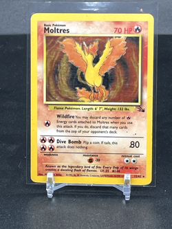 Pokemon Moltres HOLO #12 Fossil Vintage DMG can see Creses on back - Image 1