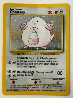 Pokemon TCG Card ~ CHANSEY ~ 3/102 ~ Base Set ~ Unlimited ~ Holo - Image 1