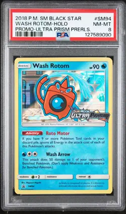 2018 POKEMON SM BLACK STAR PROMO ULTRA PRISM PRERELEASE WASH ROTOM-HOLO PSA 8 - Image 1