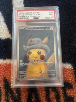 PSA 9 Pikachu Grey Felt Hat 2023 SVP #085 Van Gogh Promo Pokemon Card Mint - Image 1