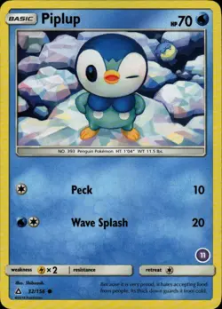 Pokemon TCG Card Piplup (32) Common Water Normal SM - Ultra Prism SM05 32/156 - Image 1