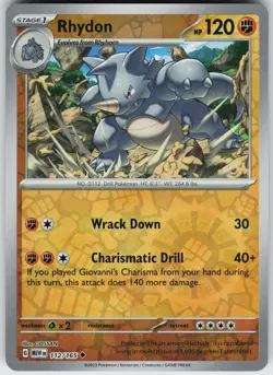 Pokemon Rhydon 112/165 SV: Scarlet & Violet 151 NM Reverse Holo card - Image 1