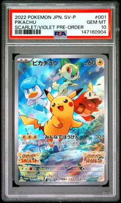2022 POKEMON JAPANESE SV PROMO SCARLET & VIOLET PRE-ORDER #001 PIKACHU PSA 10 - Image 1