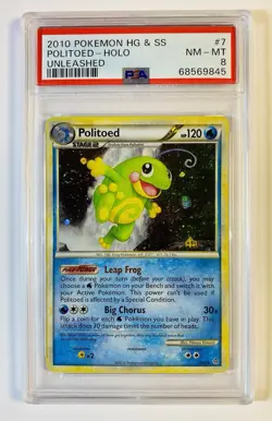 2010 POKEMON HEARTGOLD & SOULSILVER UNLEASHED #7 POLITOED HOLO PSA 8 *SWIRL - Image 1