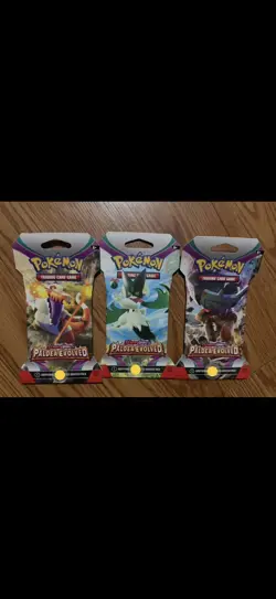 Lot of 3 Pokemon TCG+Sleeves Scarlet Violet Paldea Evolved Booster Packs NEW - Image 1