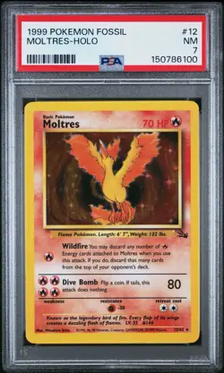 1999 POKEMON FOSSIL #12 MOLTRES-HOLO PSA 7 - Image 1