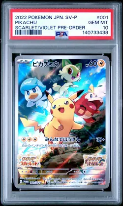 2022 POKEMON JAPANESE SV PROMO SCARLET & VIOLET PRE-ORDER #001 PIKACHU PSA 10 - Image 1