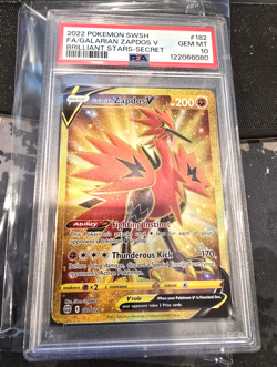 2022 Pokemon Brilliant Stars Galarian Zapdos V Gold Secret Rare 182/172 PSA 10 - Image 1