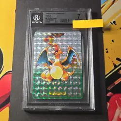 BGS 7 Charizard #6 Carddass 1996 GREEN Prism NM Pokemon Vending Pocket Monsters - Image 1