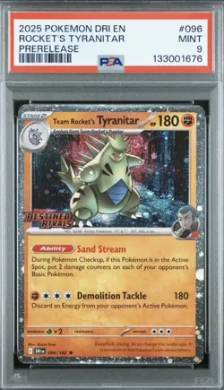 Pokemon TCG Team Rocket's Tyranitar Prerelease Holo 096/182 PSA 9 English - Image 1