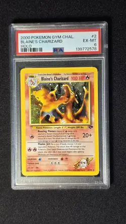 2000 Blaine’s Charizard 002/132 Gym Challenge Holo Pokemon TCG PSA 6 - SWIRL 🔥 - Image 1