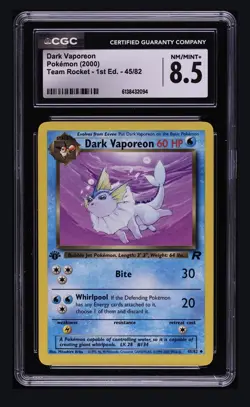 CGC 8.5 Dark Vaporeon Team Rocket 1st Edition 45/82 Pokemon Card - Image 1