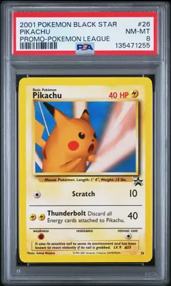 PIKACHU 26 POKEMON LEAGUE PROMO BLACK STAR POKEMON PSA 8 - Image 1