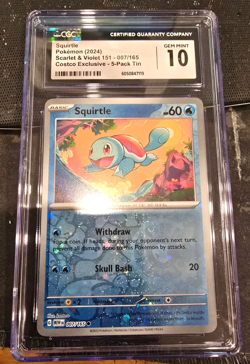 CGC 10 GEM MINT Pokemon Squirtle 007/165 Costco 151 Cosmos Reverse Holo - Image 1