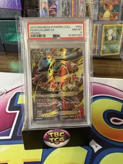 2017 POKEMON MEGA POWERS COLLECTION PROMO #55A FULL ART/M LUCARIO EX PSA 8 - Image 1