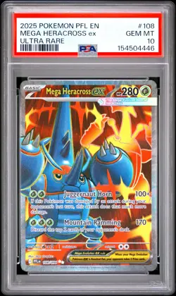 2025 POKEMON PFL EN-PHANTASMAL FLAMES ULTRA RARE #108 MEGA HERACROSS EX PSA 10 - Image 1