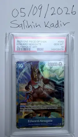 Bandai Edward.Newgate OP13-042 Carrying On His Will SR Alt Art Foil PSA 10 EN 2… - Image 1