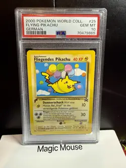 2000 Pokemon PSA 10 Pikachu World German Flying Pikachu Promo Card - Image 1