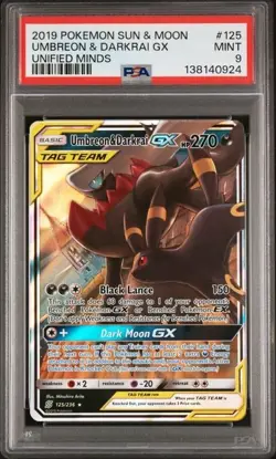 PSA 9 - 2019 Pokemon Card - Umbreon & Darkrai Tag Team Unified Minds #125/236 - Image 1