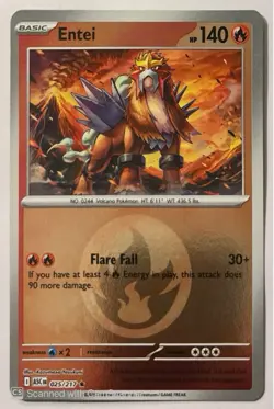 Pokemon Entei 025/217 ASC Energy Holo Basic Volcano 140HP English Card - Image 1