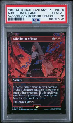 2025 MTG FINAL FANTASY WOODBLOCK BORDERLESS-FOIL #0339 NIBELHEIM AFLAME PSA 10 - Image 1